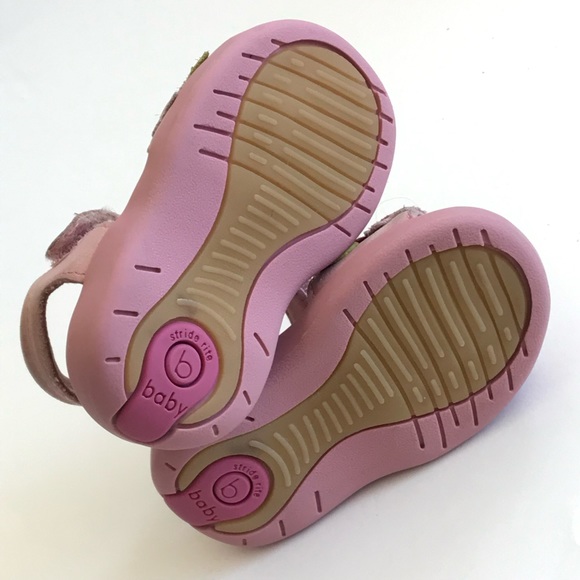 Stride Rite BABY LOVE Toddler Girl 4M Leather PINK FLORAL Velcro Sandals Shoes - Picture 5 of 9